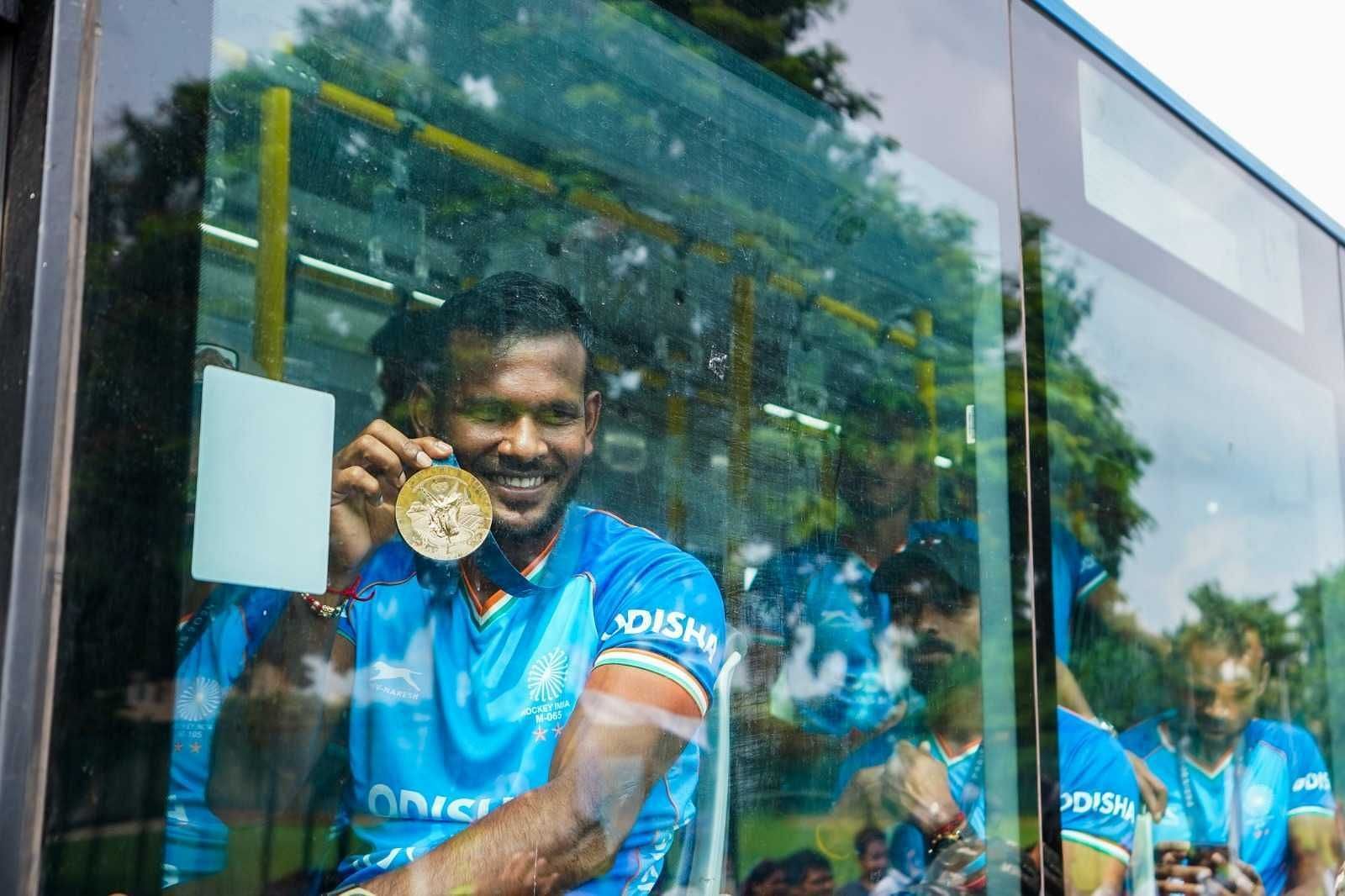 Amit Rohidas at the Indian men's hockey team roadshow (Image via Hockey India)