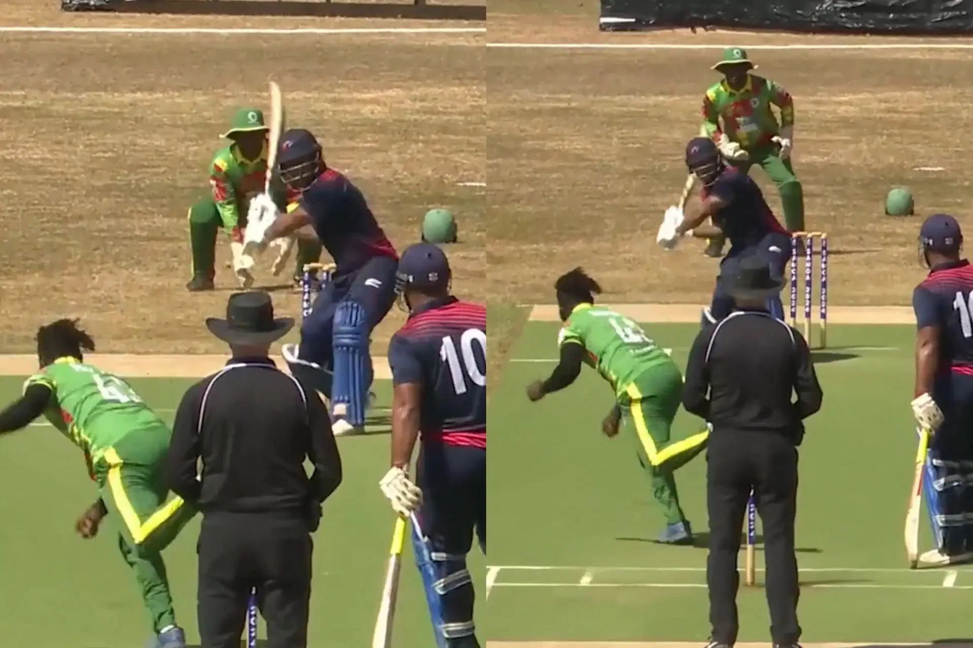 Samoa&rsquo;s Darius Visser break the record for most runs in an over in T20I (Image via Instagram@icc)