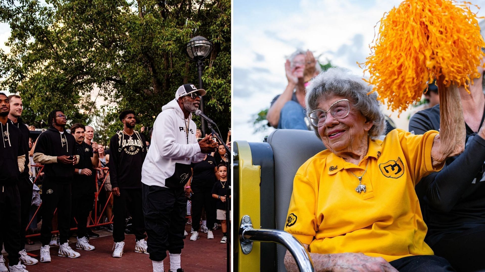 Coach Deion Sanders and Colorado fan Miss Peggy (Colorado