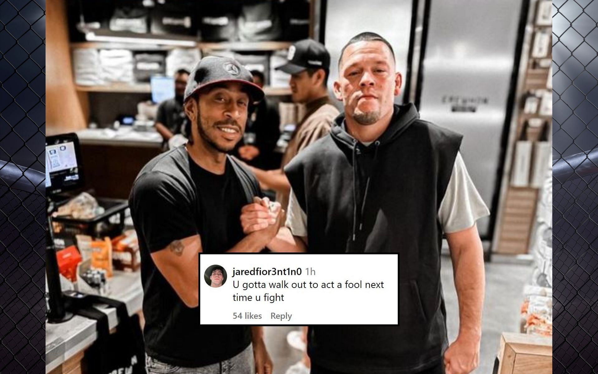 Nate Diaz (right) ran into Ludacris (left). [Image credit: @natediaz209 on Instagram]