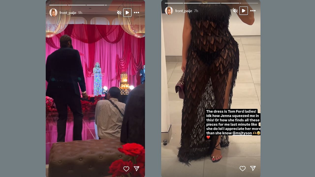 Speights shows off her dress thanking her stylist on her IG story. (Credits: @front_paije/Instagram)