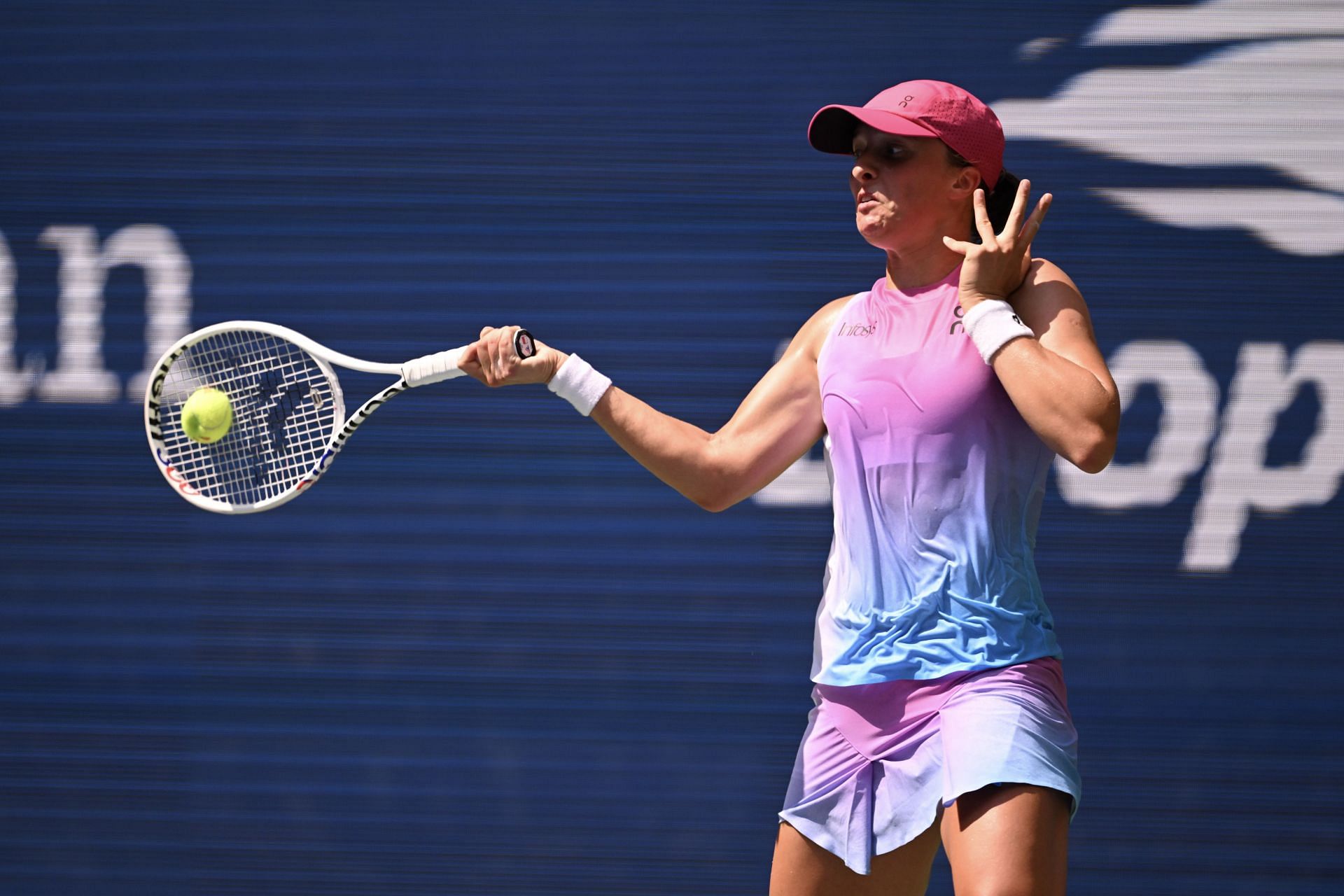 Swiatek in action during her first-round match against Kamilla Rakhimova at the 2024 US Open (Source: Getty Images)