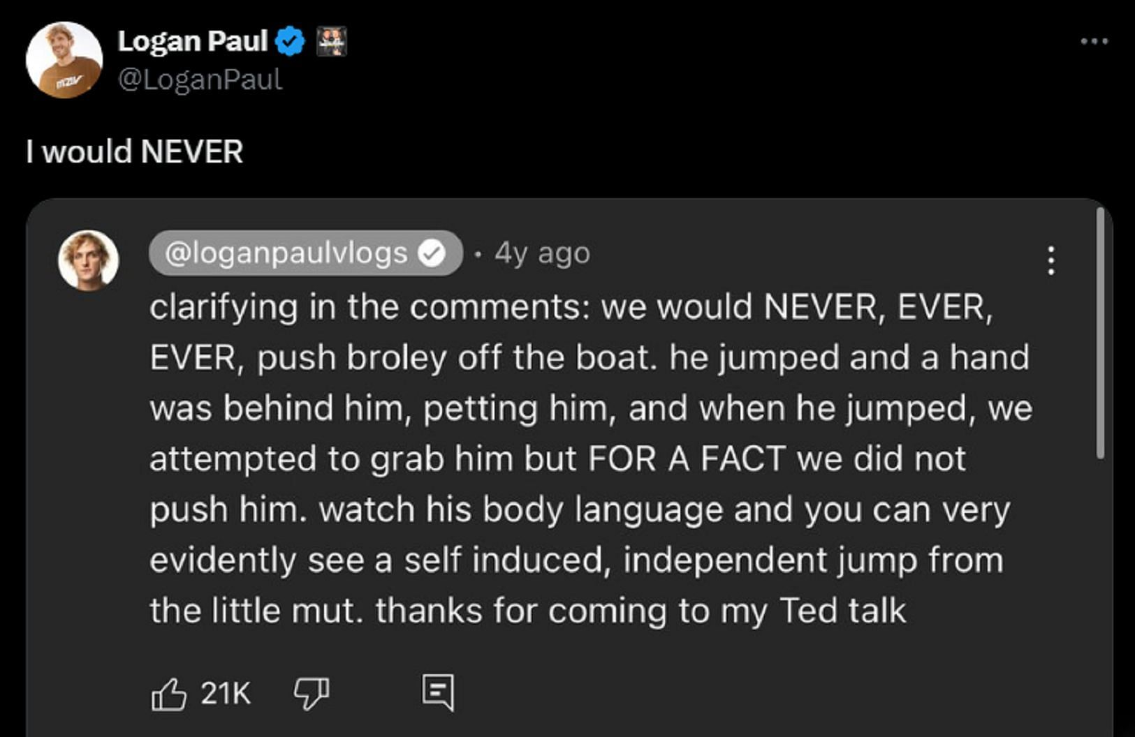 Logan issues a response to the criticism (Image via X/Logan Paul)