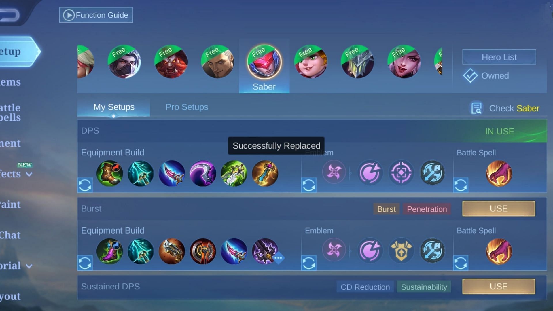 Use this Equipment for the best Saber build in Mobile Legends Bang Bang (Image via Moonton)