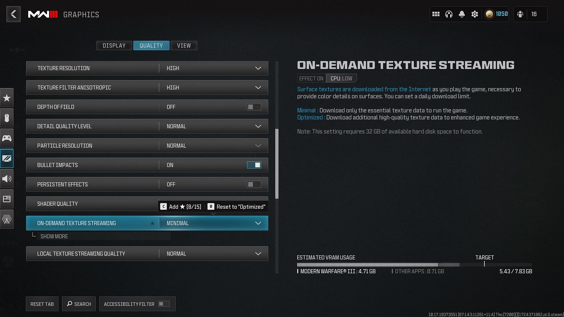 Tweaking the On-Demand Texture Streaming feature in Warzone (Image via Activision)