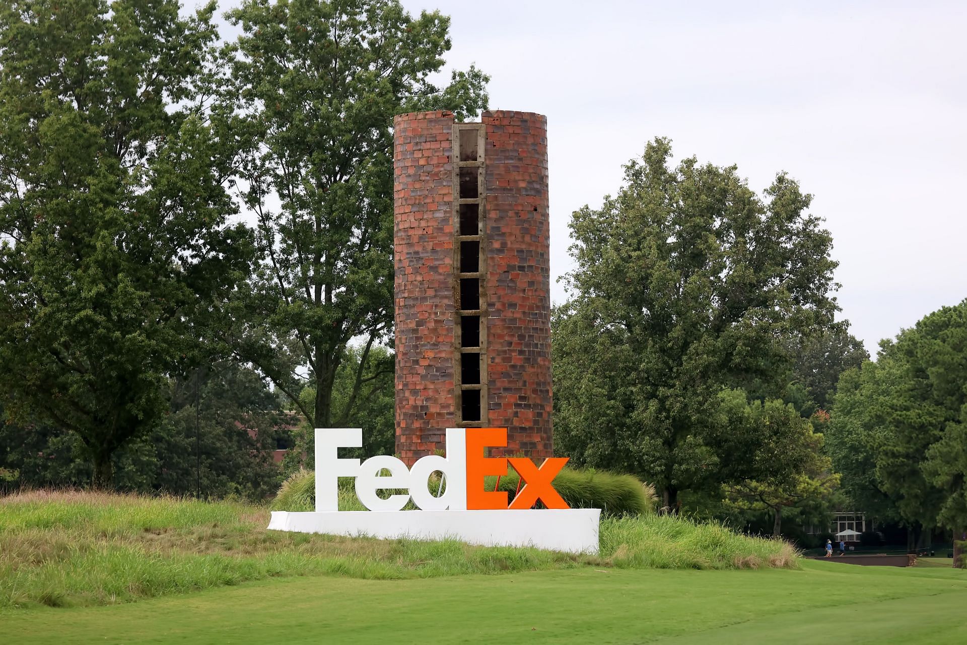 A general view of FedEx signage during the first round of the FedEx St. Jude Championship in 2023 [Image via Getty]