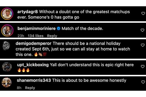 Screenshot of fans' comments