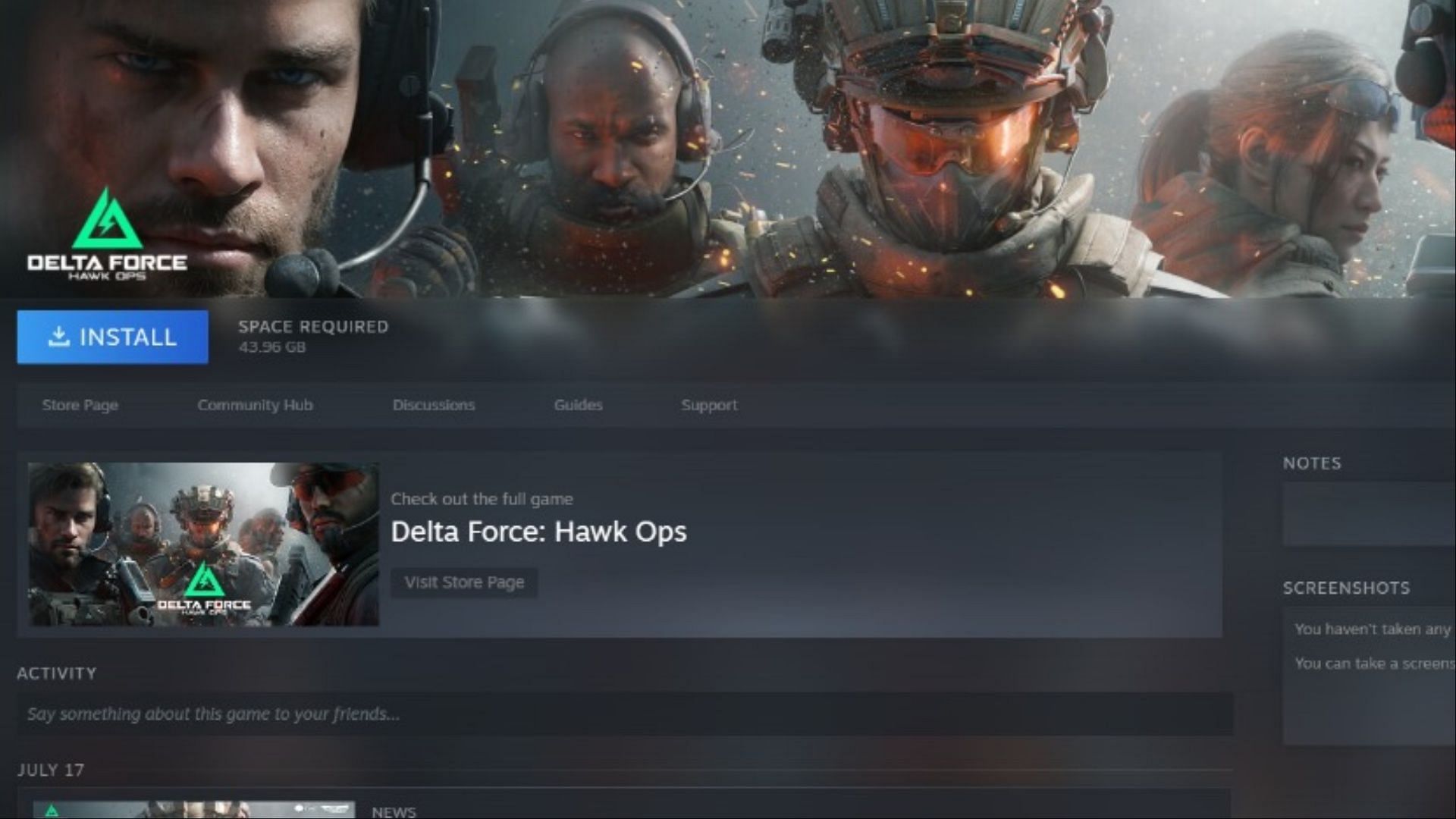 Delta Force: Hawk Ops pre-load size on Steam (Image via Valve)