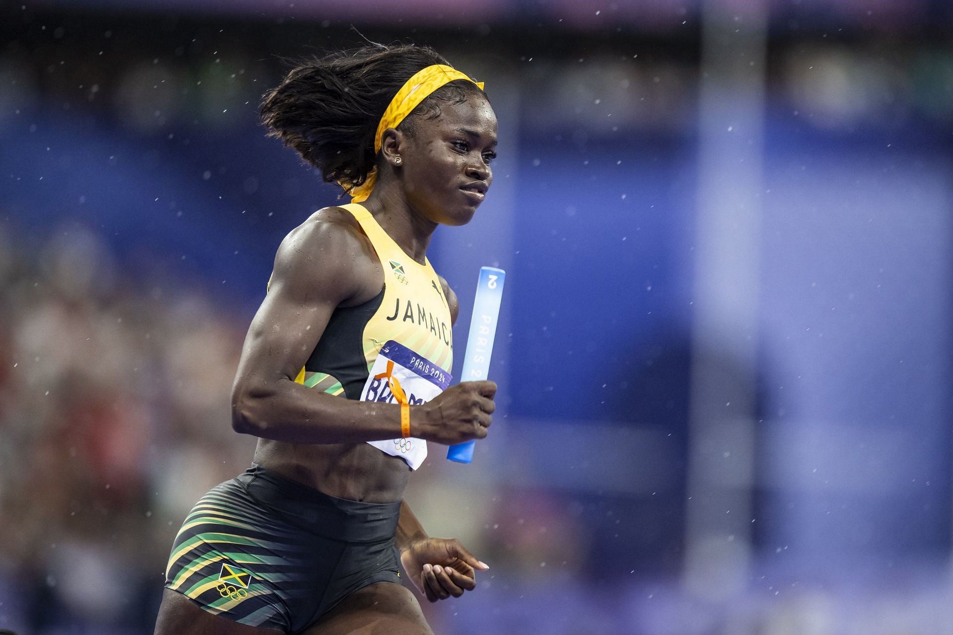 Junelle Bromfield in action during the Mixed 4x400m Relay Finals at Paris Olympics 2024 [Image Source: Getty]