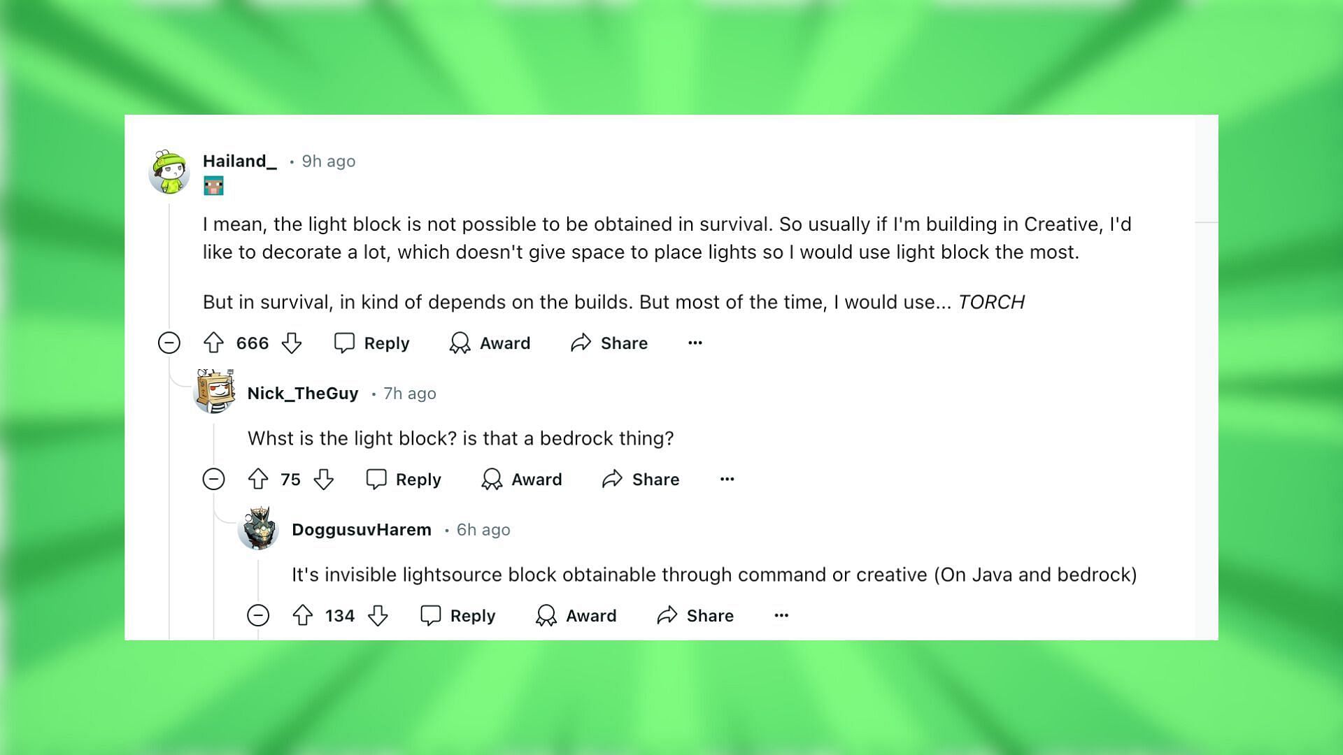 Redditors react to Minecraft light sources (Image via Reddit/Baqfy/Mojang Studios)