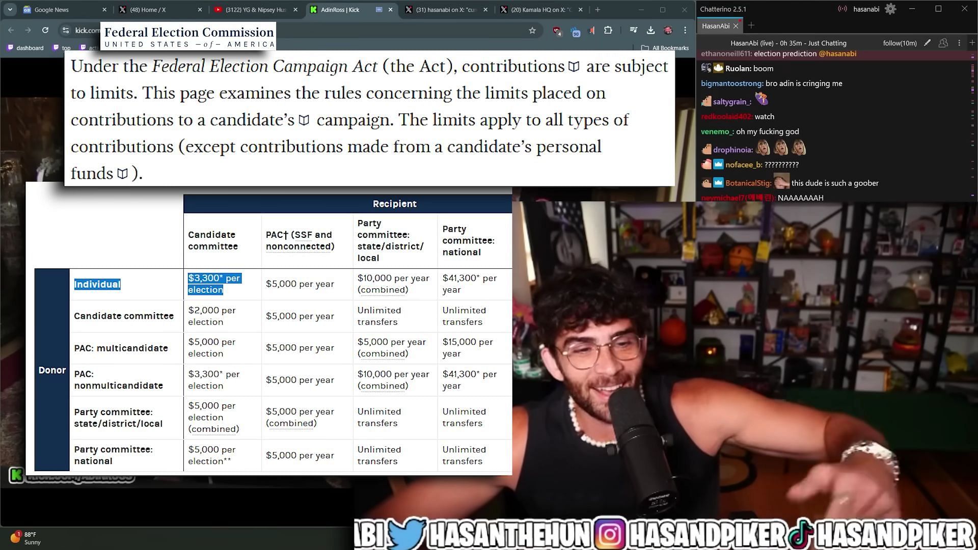 Hasan claimed it was against the law for Adin to give Trump a Rolex as a gift (Image via HasanAbi/YouTube)