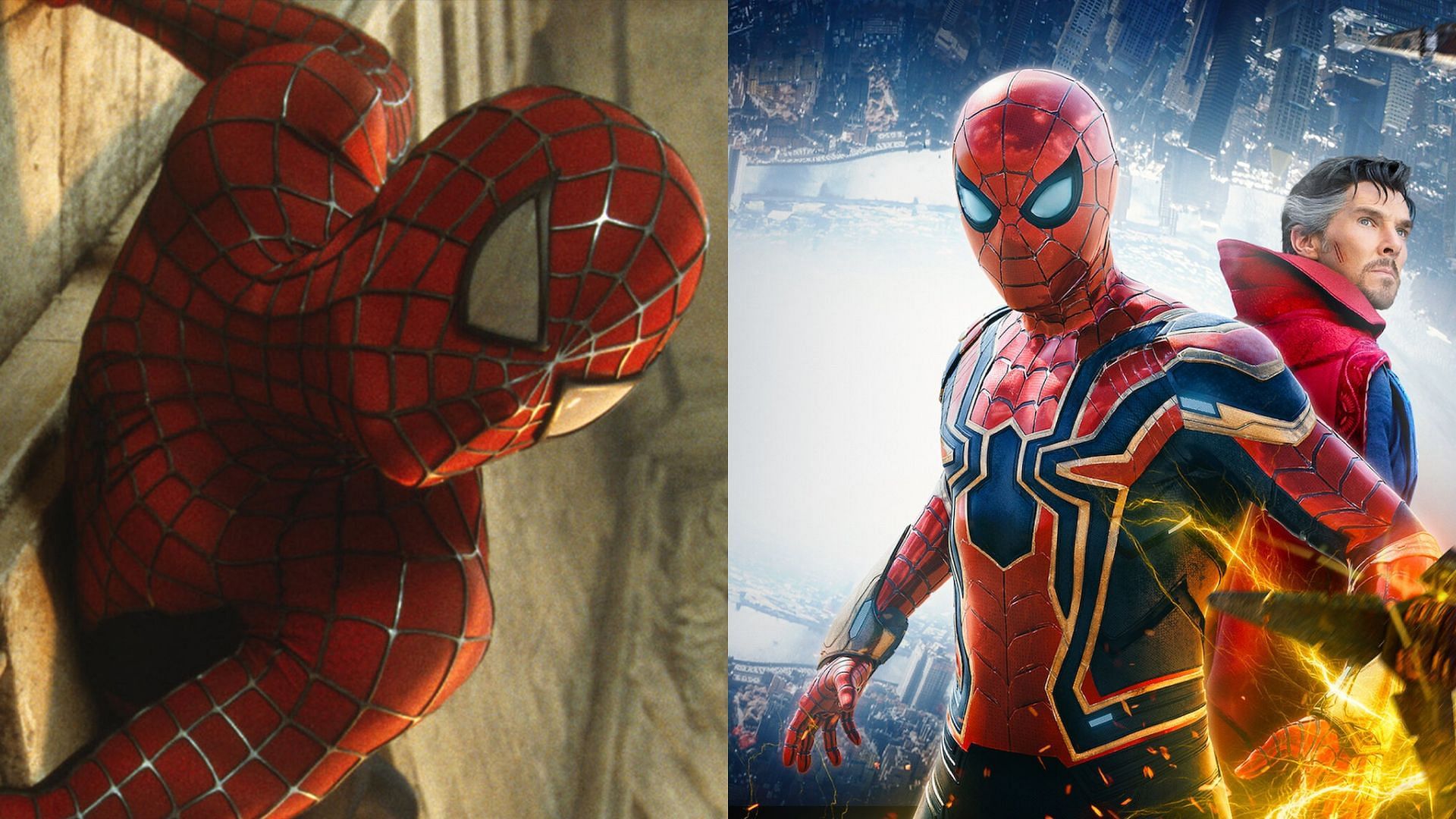 Still from Spider-Man (2002) and Spider-Man: No Way Home (Images via Netflix)