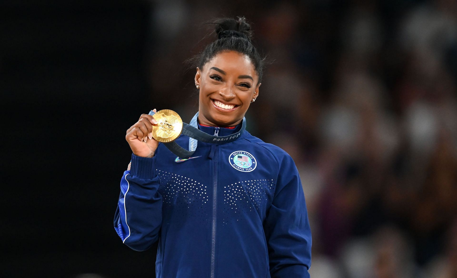 Simone Biles after winning the Women&#039;s Vault Final at the 2024 Summer Olympic Games in Paris, France. (Photo via Getty Images)