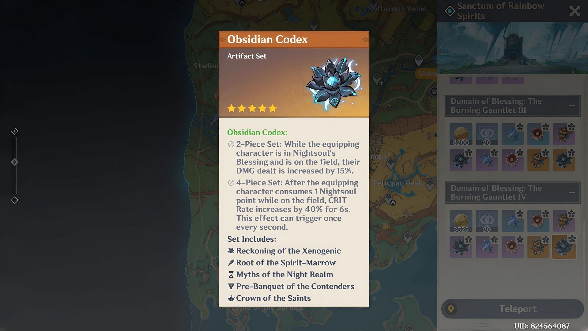 Obsidian Codex artifact set (Image via HoYoverse)