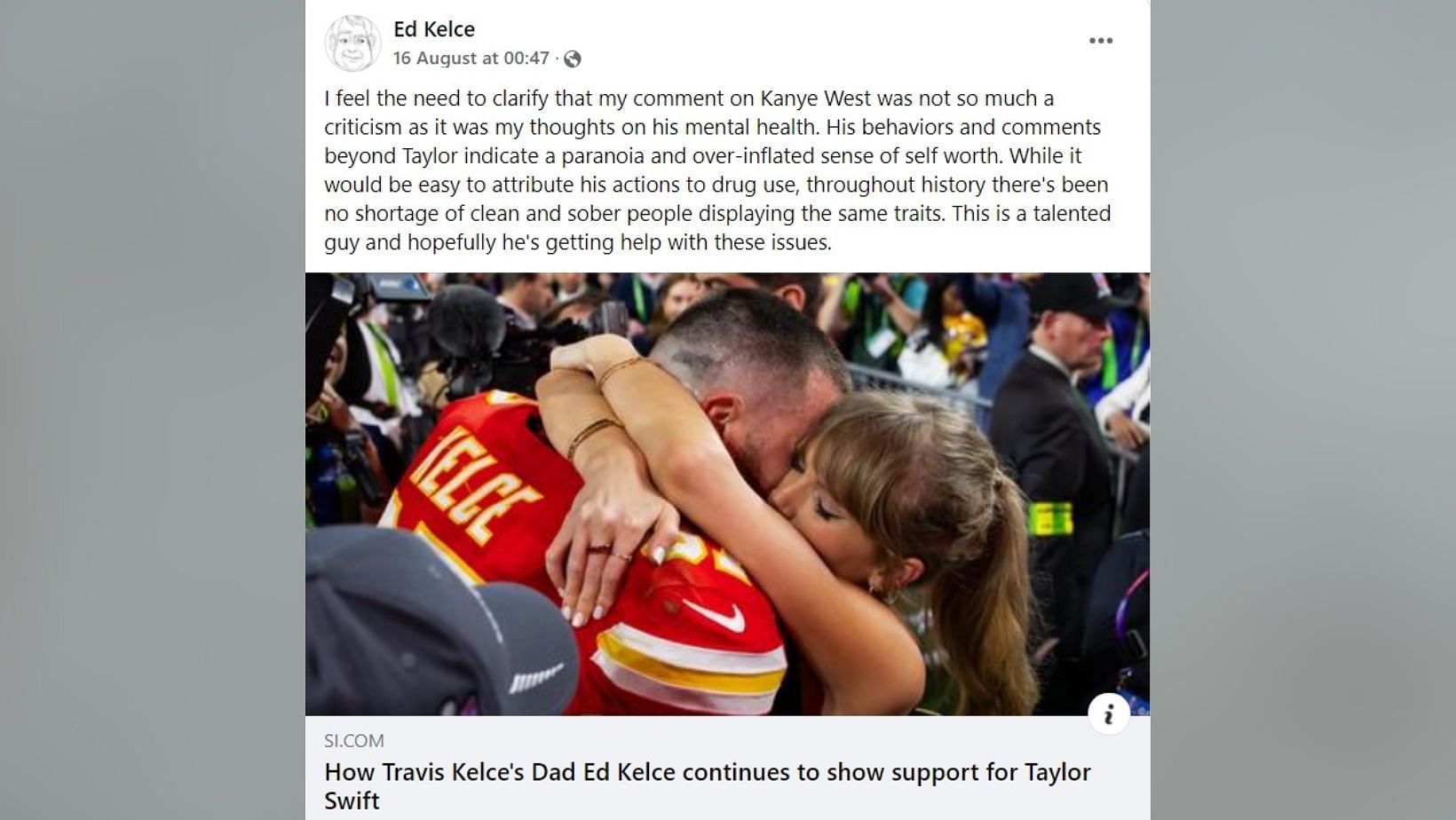 Travis Kelce&rsquo;s dad takes shots at Kanye West (Image Source: Ed Kelce/Instagram)