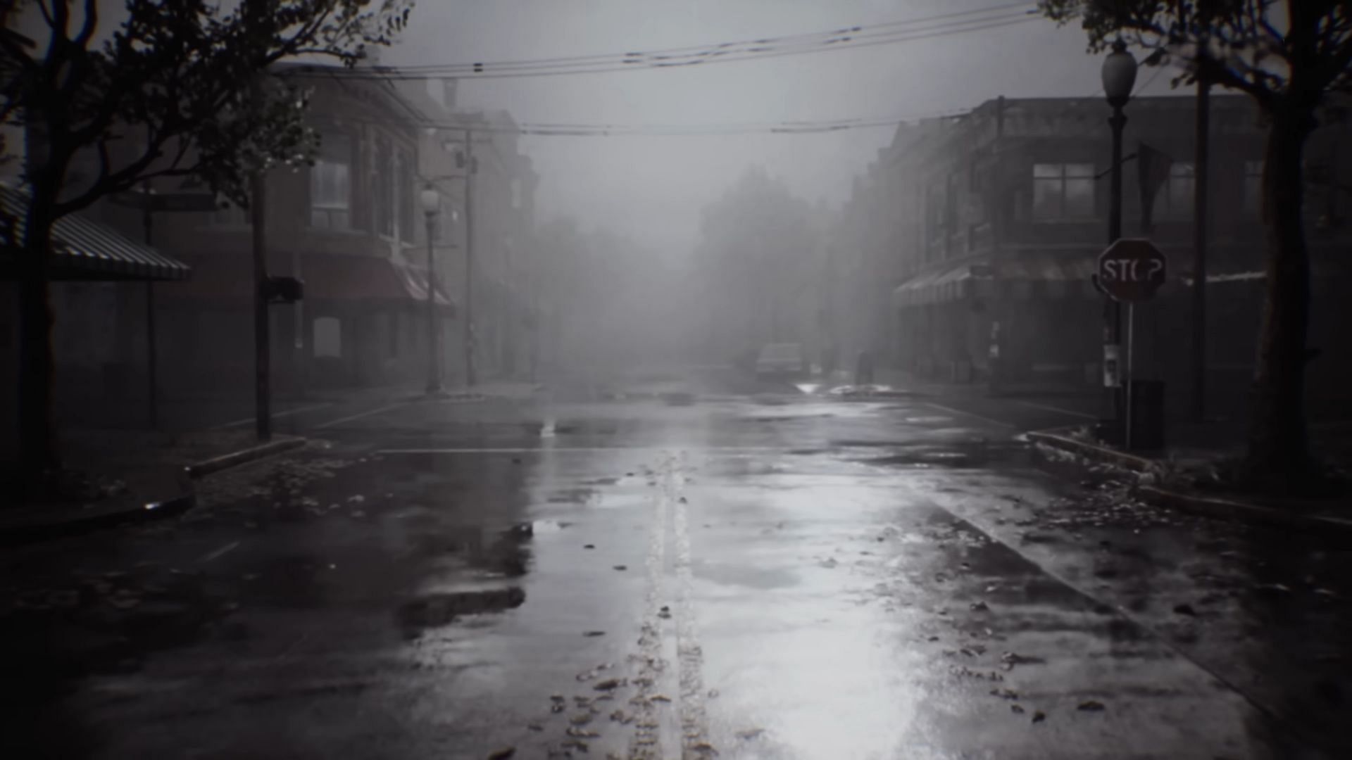 The remake retains its original atmosphere seen through the scattered shots of the town (Image via PlayStation, Konami)