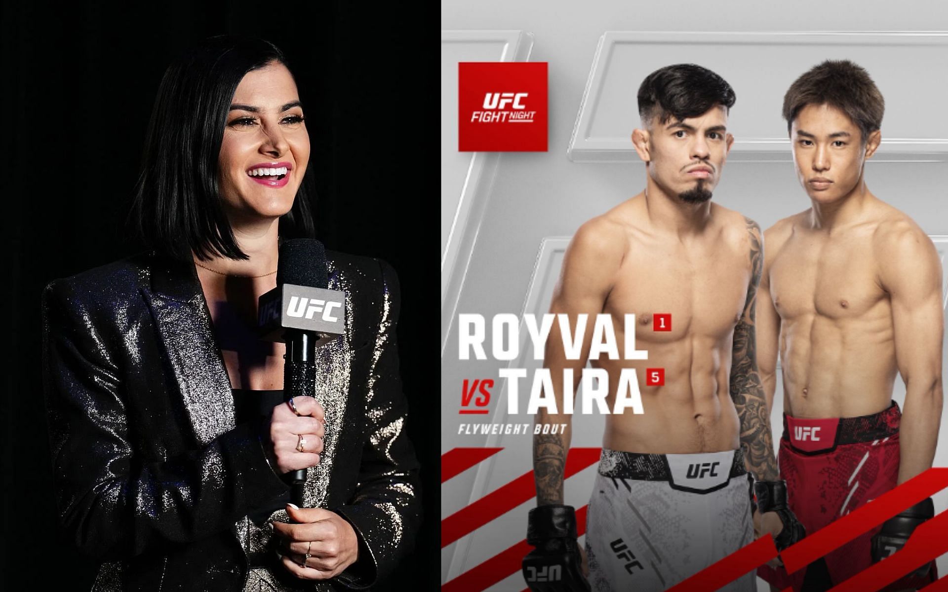 Megan Olivi (left) thrilled by Brandon Royval vs. Tatsuro Taira fight announcement (right) [Images courtesy: Getty Images, @ufc on Instagram]