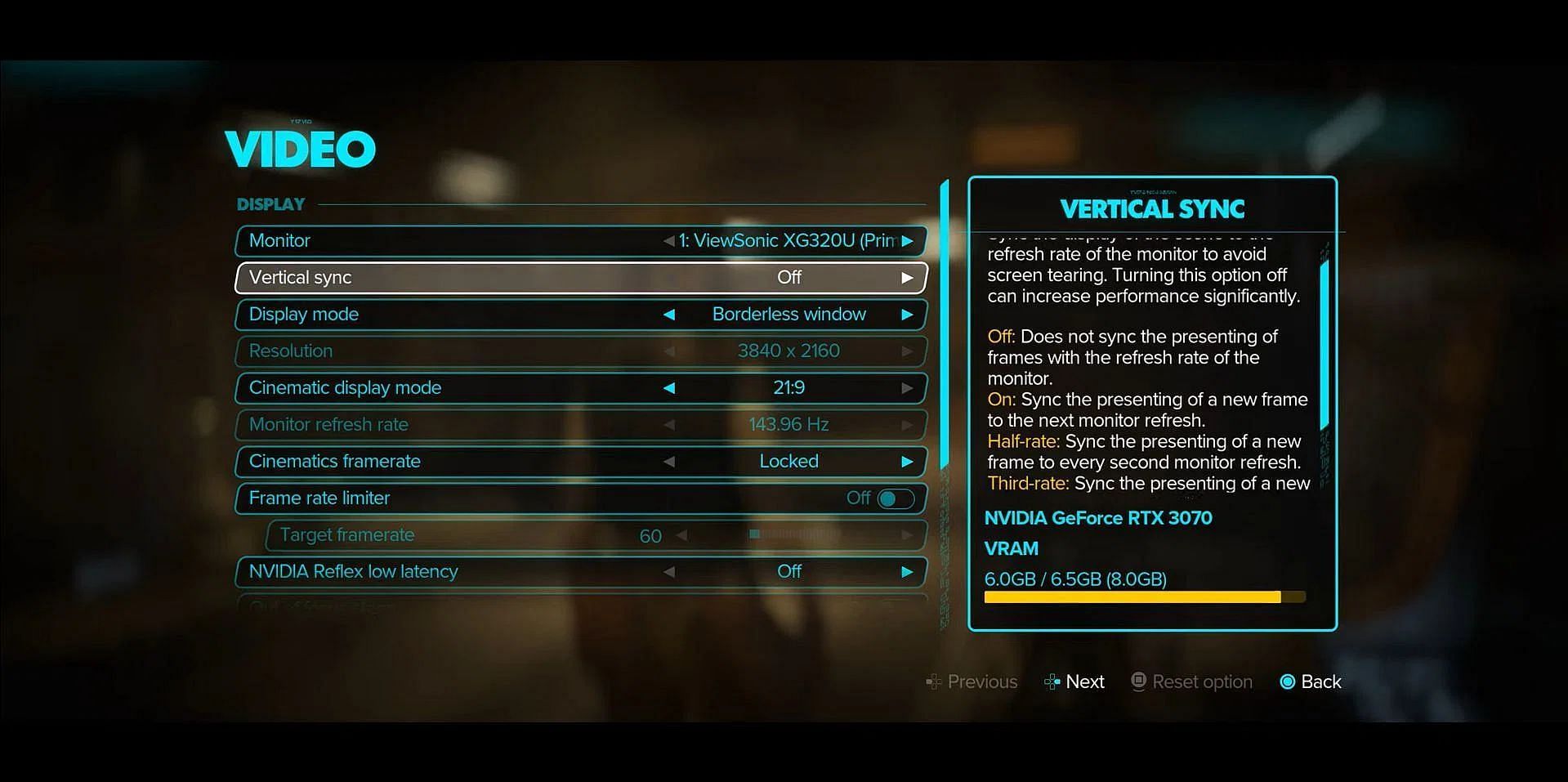 The Video settings list in Star Wars Outlaws (Image via Ubisoft)