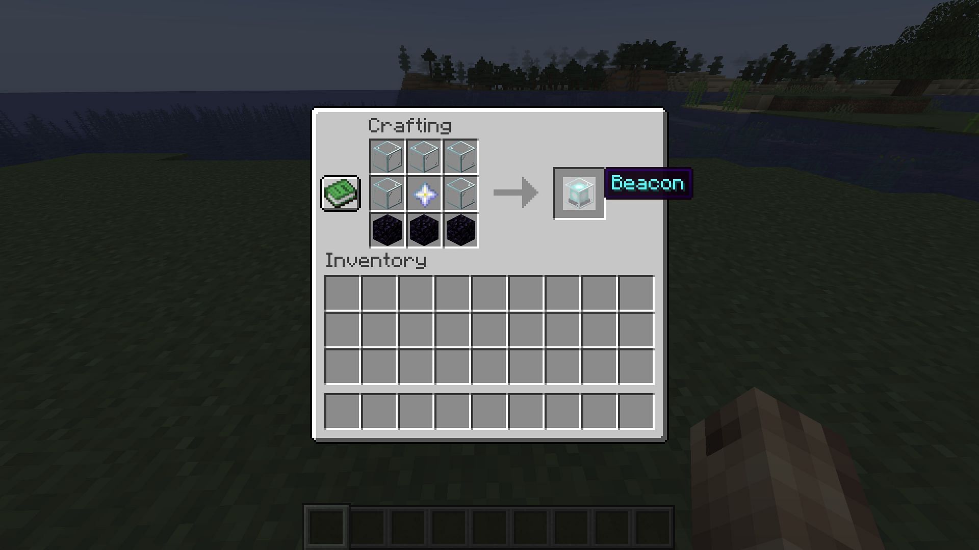 The crafting recipe for beacon blocks in Minecraft (Image via Mojang)