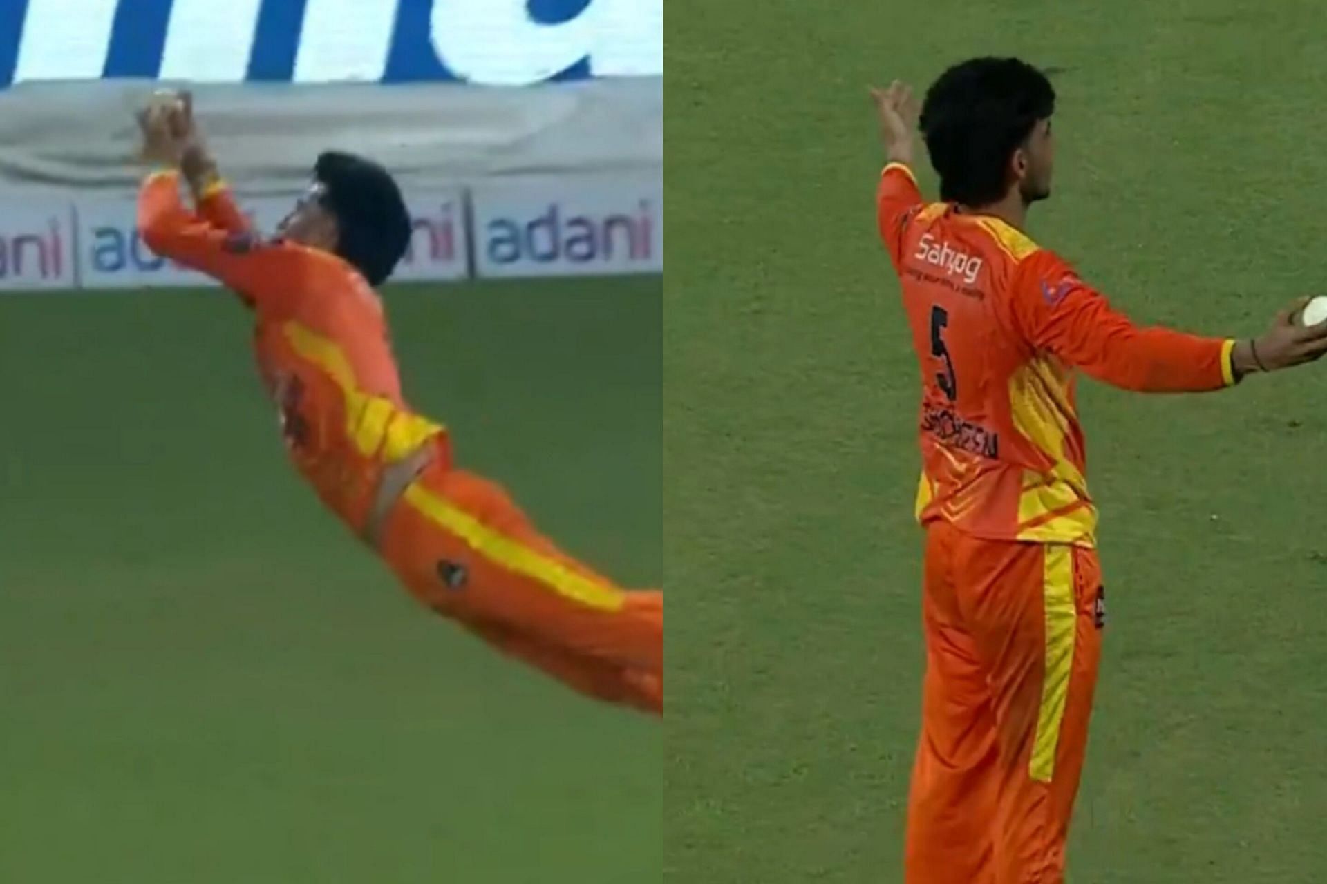 Hrithik Shokeen takes a blinder to dismiss Vaibhav Rawal in DPL 2024 (Image via X @DelhiPLT20)