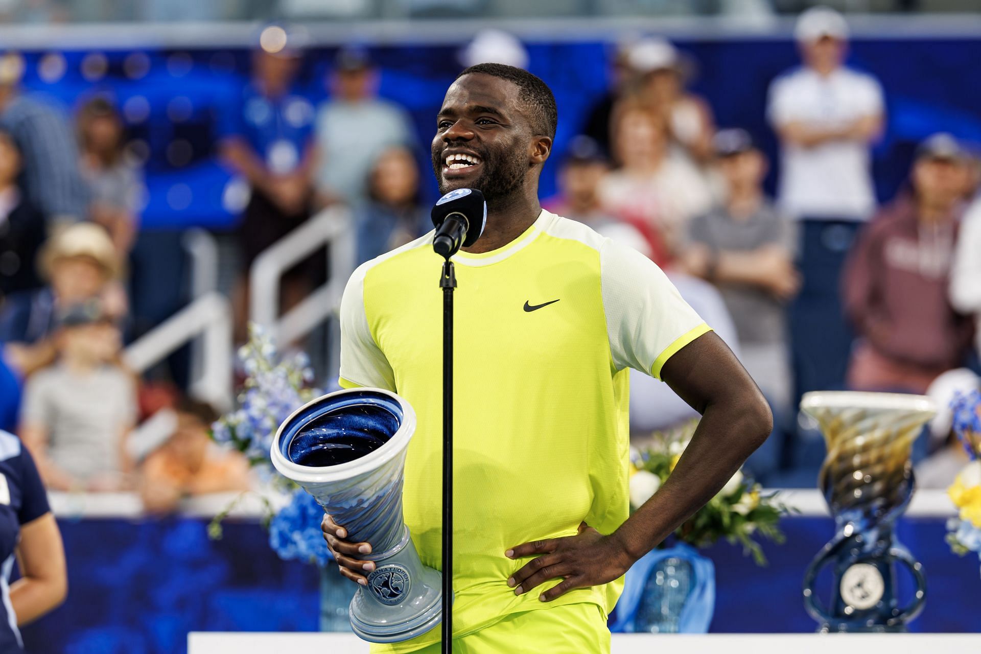 Frances Tiafoe celebrates his runners-up trophy at the 2024 Cincinnati Open (Picture: Getty)