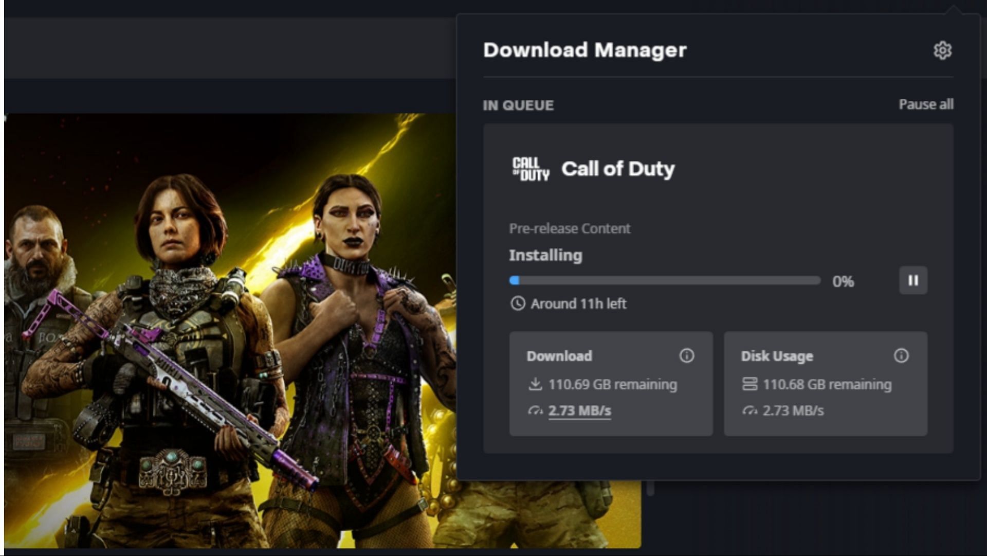 MW3 and Warzone Season 5 Reloaded Battle.net pre-load size (Image via Battle.net)