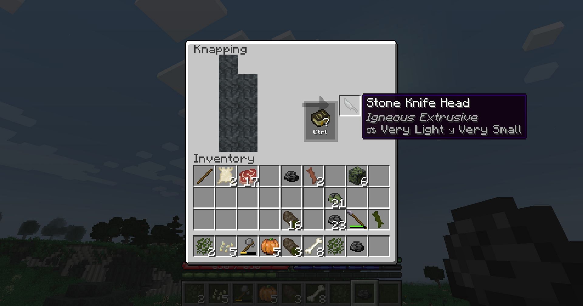 A player knapping a knife head out of stone (Image via Mojang)