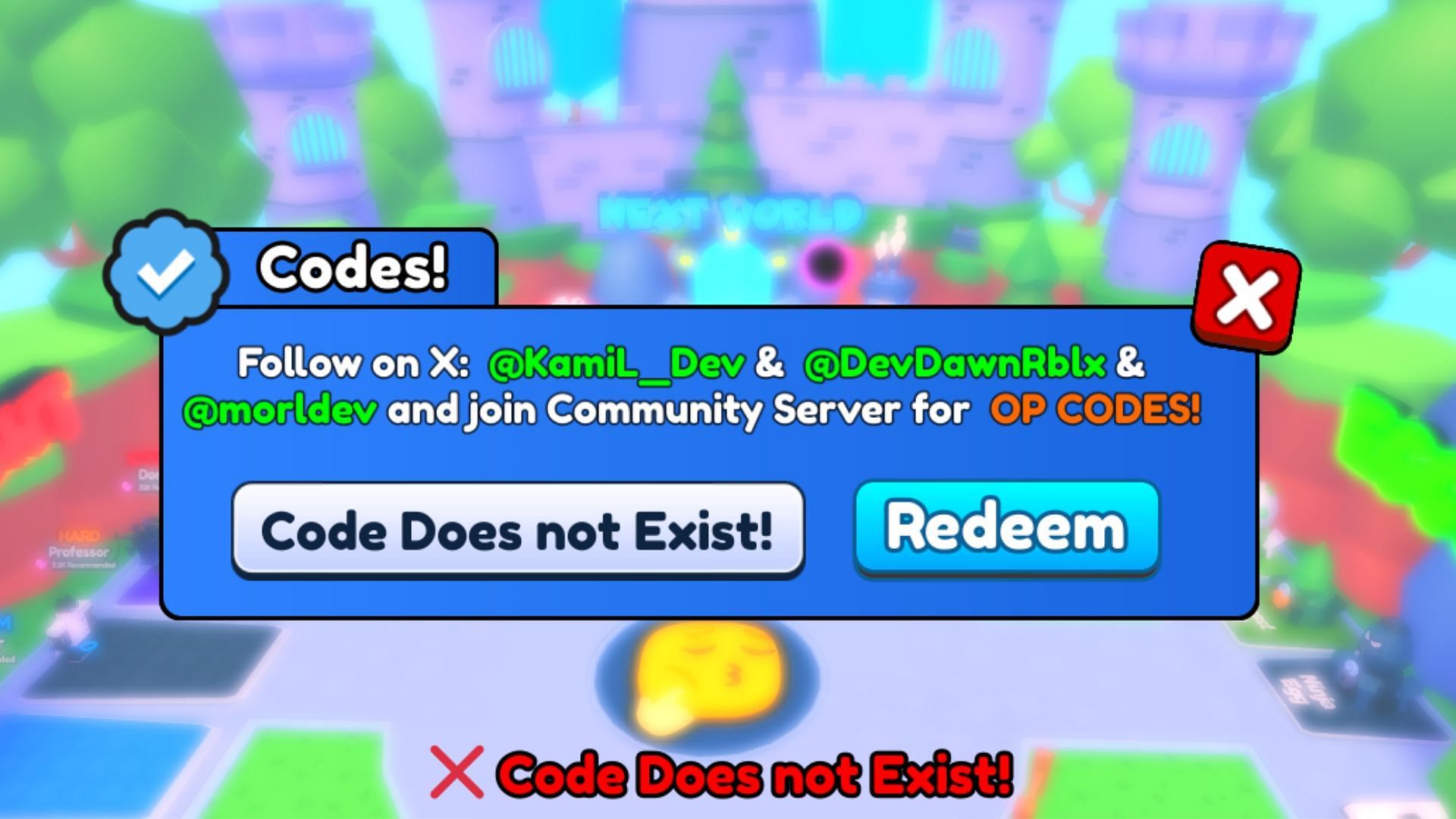 Bubble Champions invalid code issue (Image via Roblox)