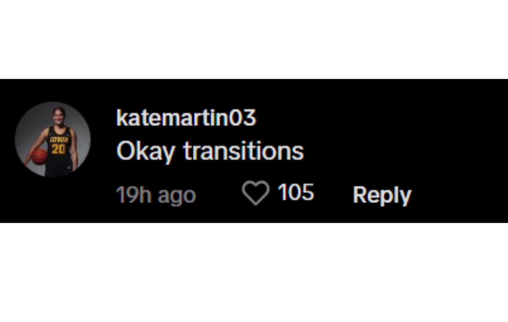 Kate Martin&#039;s comment on Gabbie Marshall&#039;s TikTok