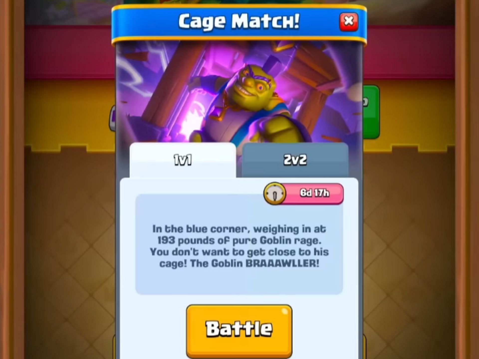 1v1 battle option in Clash Royale (Image via Supercell)