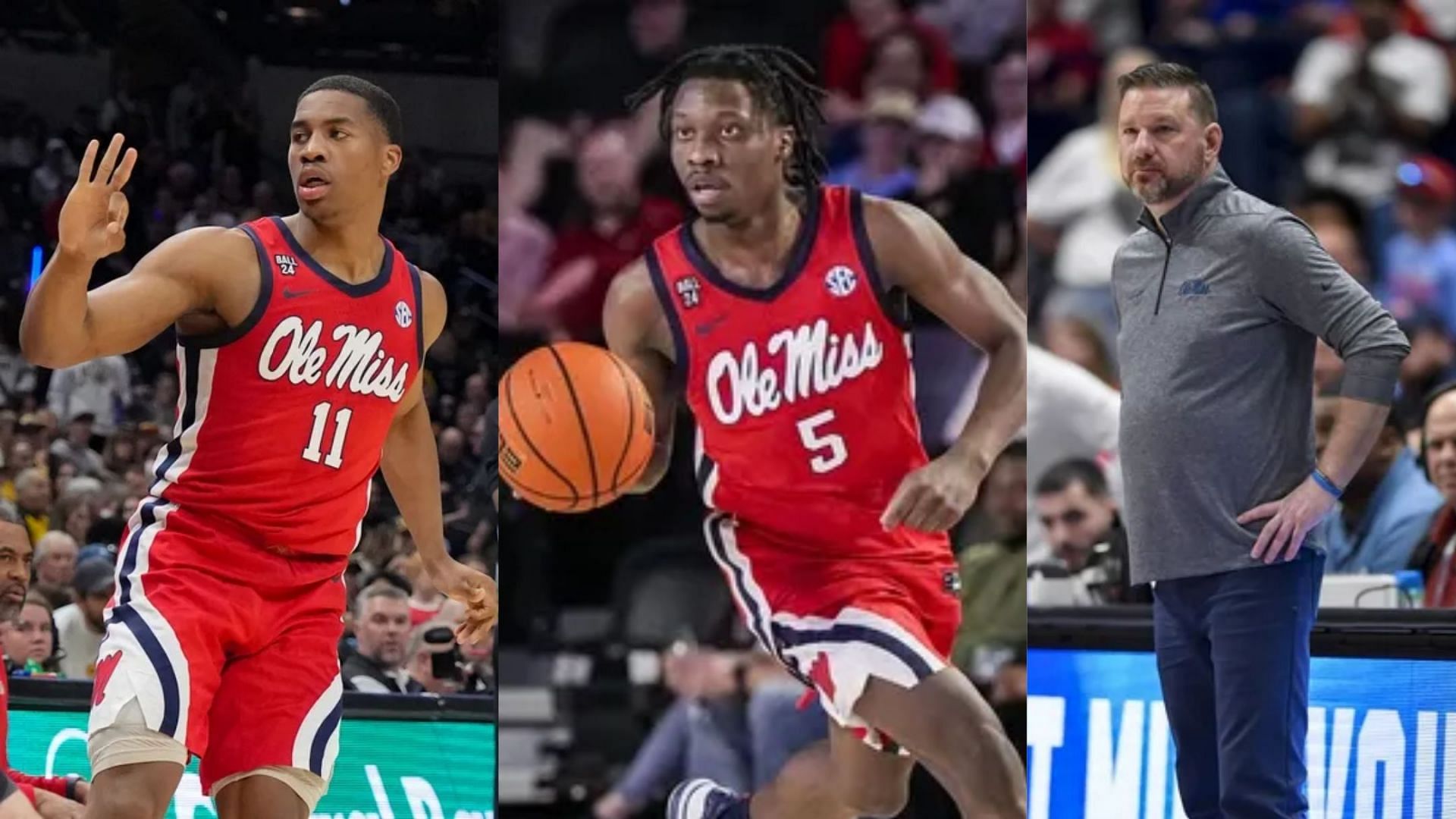 From left to right: Matthew Murrell, Jaylen Murray and Ole Miss coach Chris Beard. (Image Source: IMAGN)