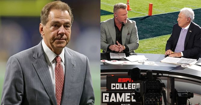 WATCH: Nick Saban has priceless reaction to hug by half-naked Pat McAfee while ‘leprechaun’ Lee Corso dances