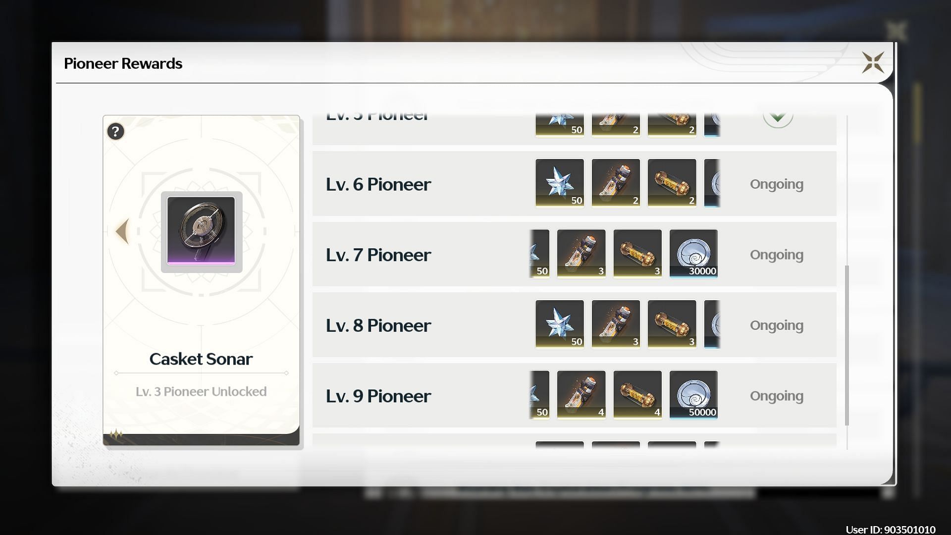 Pioneer level rewards (Image via Kuro Games)