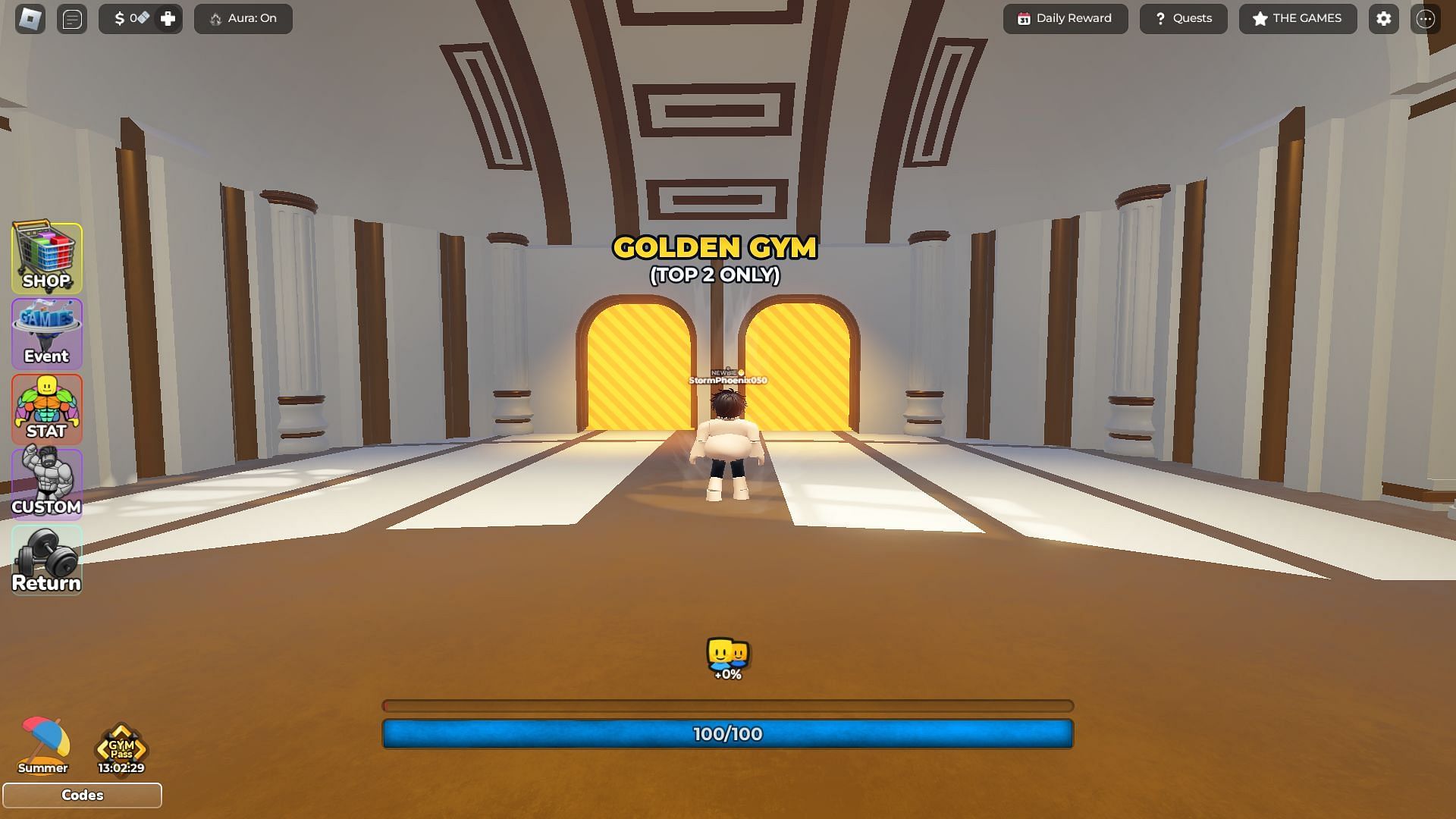 You must reach the top 2 in the team rankings to access the Golden Gym (Image via Roblox)