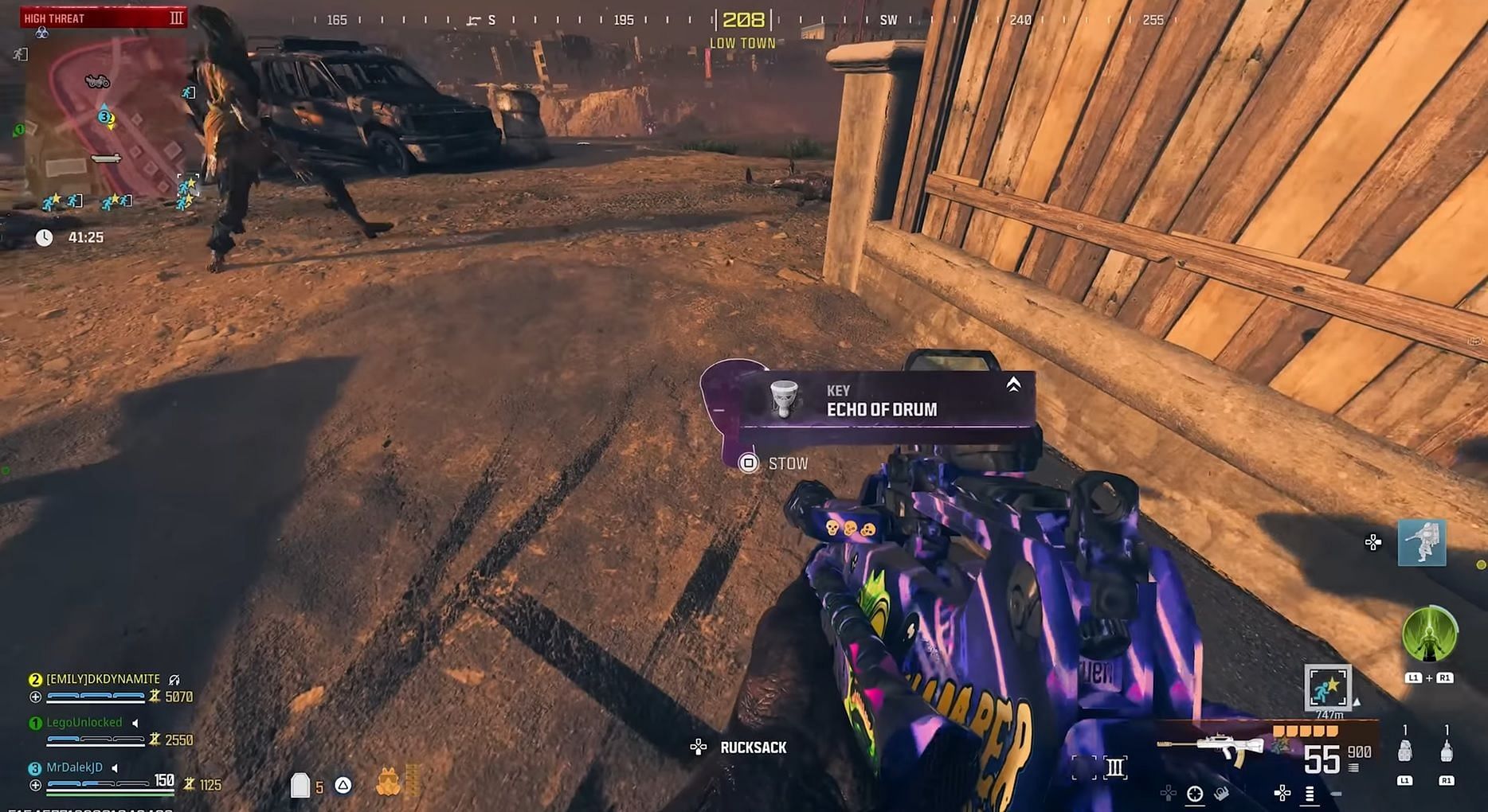 You get Purple Echo of Drum in MW3 Zombies by interacting with the Reward Rift while being on an Easter Egg run (Image via MrDalekJD YouTube)