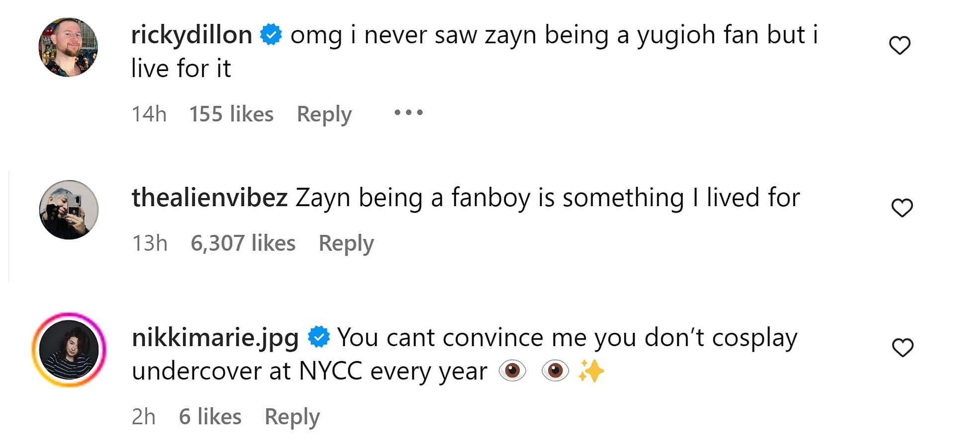 Comments reacting to the news (Image via Instagram/ @zayn)