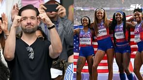 Serena Williams' husband Alexis Ohanian reacts to Team USA women's iconic 4x100m relay win at the Paris Olympics