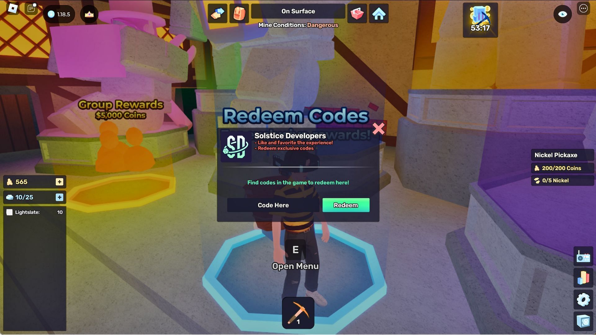 Redeem the active code (Image via Roblox)