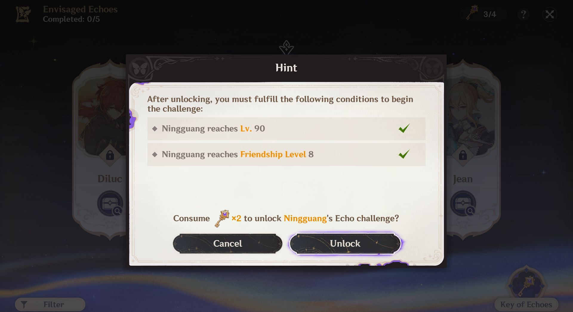 These conditions need to be fulfilled to unlock Ninguang&#039;s Envisaged Echoes stage (Image via HoYoverse)