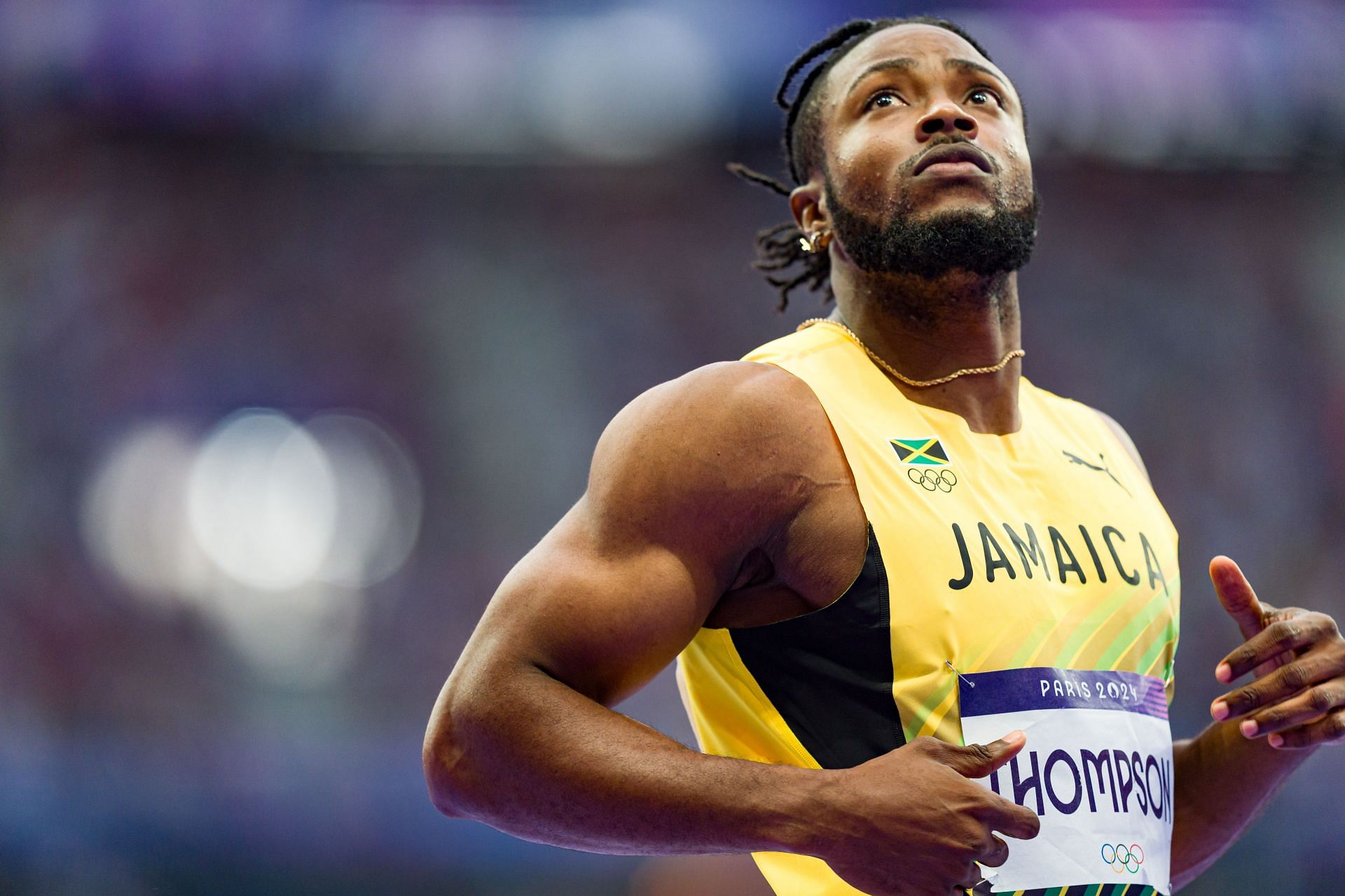 Kishane Thompson of Team Jamaica looks on during the Men&#039;s 100m at the Olympic Games 2024 in Paris, France. (Photo by Getty Images)