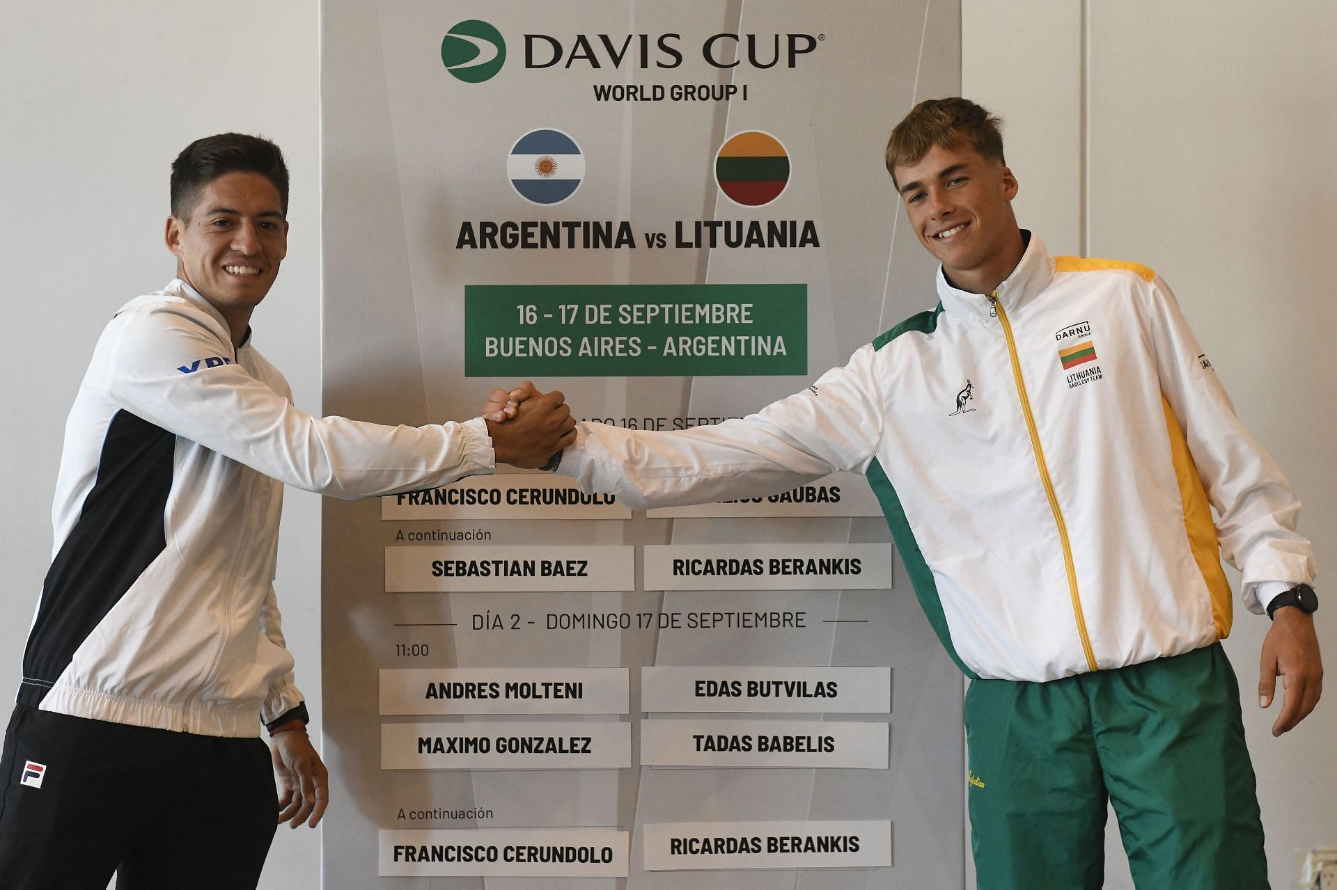 Vilius Gaubas (R) at the Davis Cup 2023. (Photo: Getty)