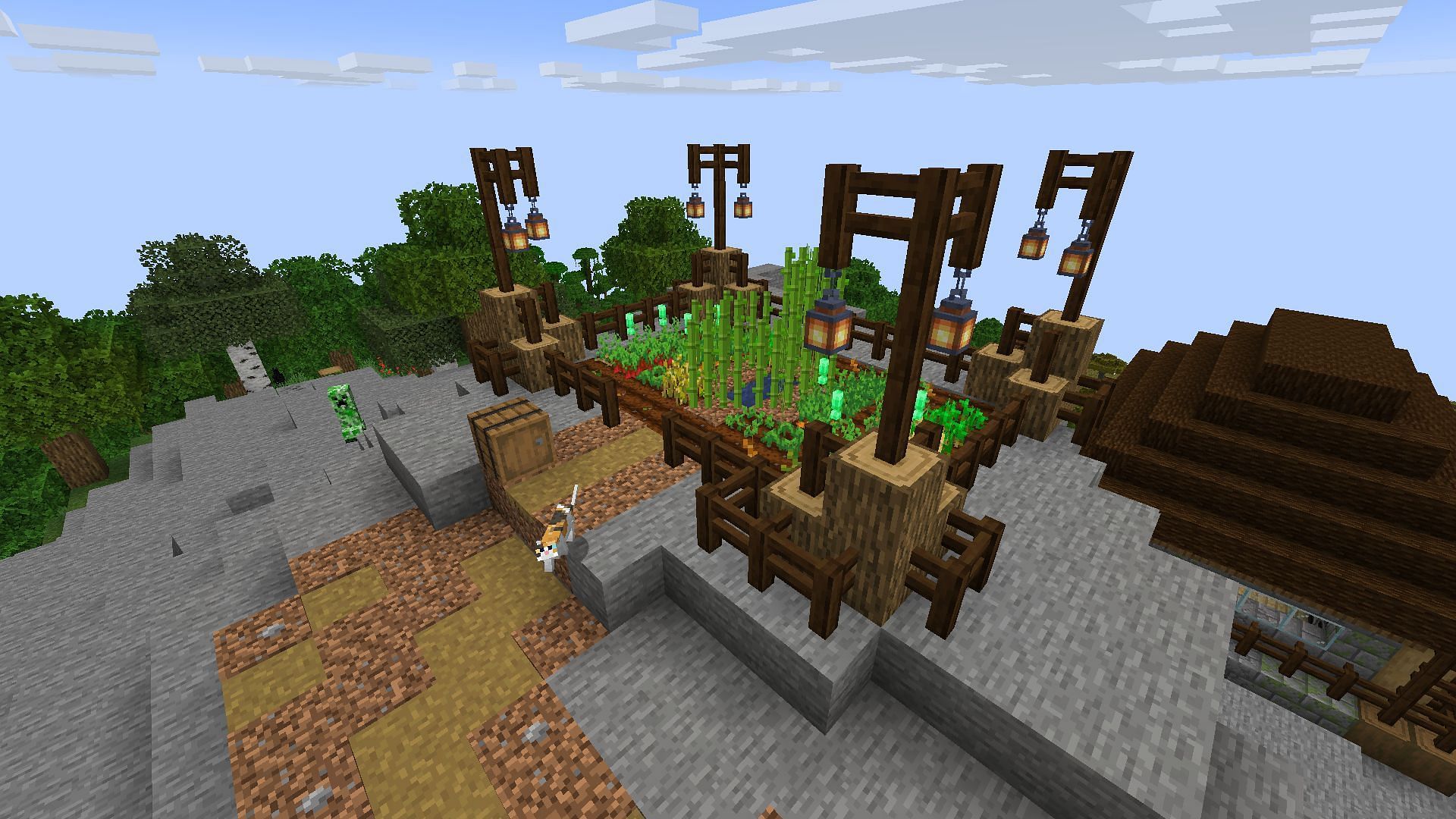 A simple farm added to the mountaintop base (Image via Mojang)