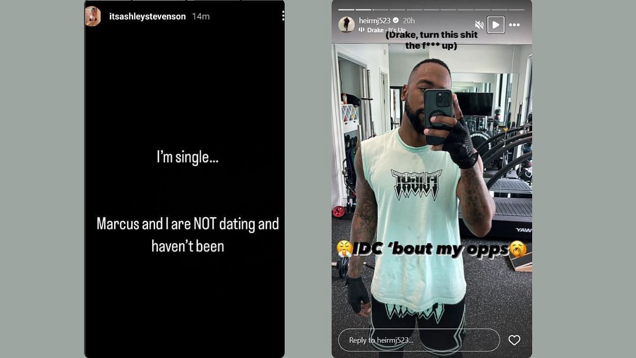 Marcus drops gym pictures after IG model dennies relationship rumors. (Credits: @ashleystevenson, @heirmj253/Instagram)