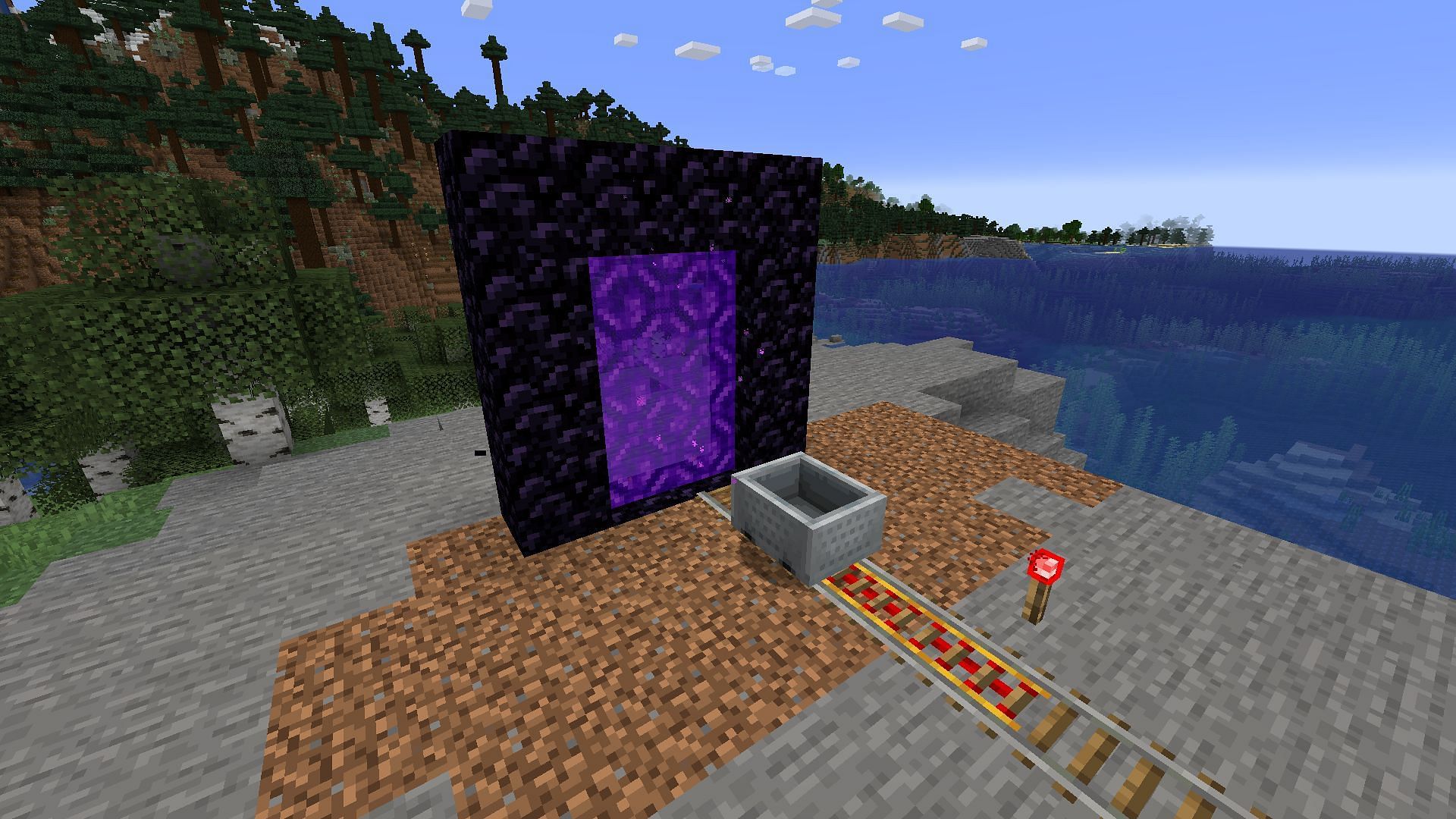 Nether portals are much easier to use in complex contraptions thanks to this change (Image via Mojang)