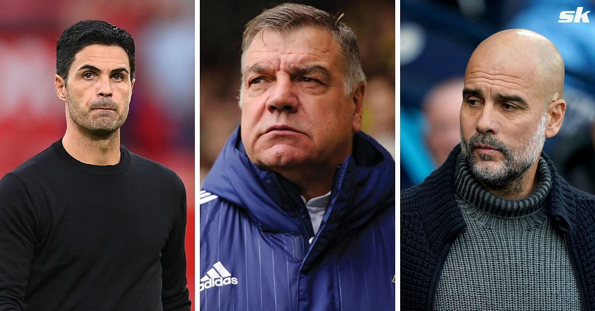 From left to right: Arsenal boss Mikel Arteta, Sam Allardyce and Manchester City tactician Pep Guardiola