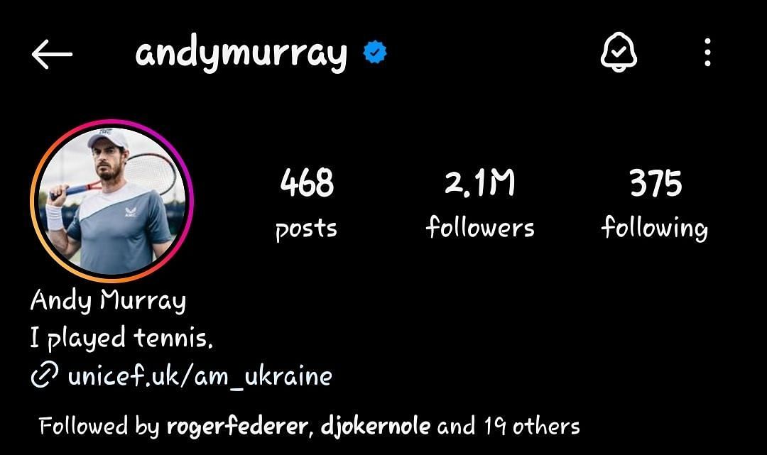 Andy Murray&#039;s Instagram profile