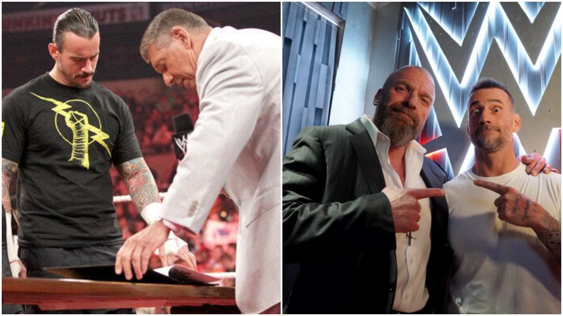 CM Punk &amp; Vince McMahon (left), and Punk and Triple H (right) [Images via: WWE.com &amp; Triple H