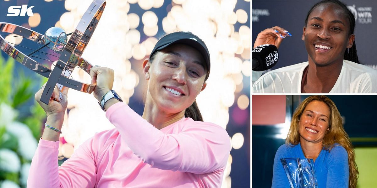 Jessica Pegula pictured with her 2024 Canadian Open trophy (L); Coco Gauff (top right), Danielle Collins (bottom right) - Image Source: Getty