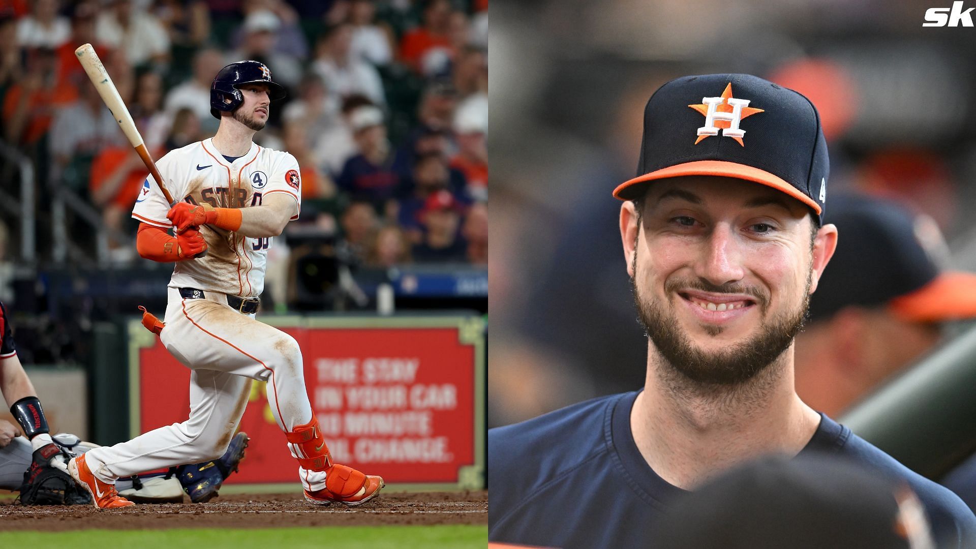 Kyle Tucker of the Houston Astros smiles in the dugout during the game against the Baltimore Orioles at Minute Maid Park (Source: Getty)