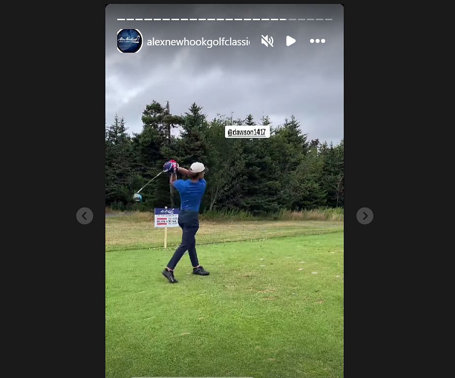 Dawson Mercer taking a shot (Credit: Newhook&#039;s Golf page on IG)